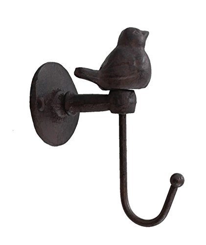 CTW 520013 Decorative Cute Metal Bird Wall Mounted Hook for Hanging Pet Leashes Coats Scarfs Bags Keys Caps Hats Towels Cast Iron Metal  Rustic Country Farmhouse Style Home Decor  Brownish Black