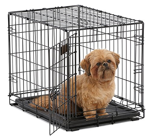 Dog Crate   MidWest iCrate 24  Folding Metal Dog Crate w Divider Panel  Floor Protecting Feet   Leak-Proof Dog Tray   24L x 18W x 19H Inches  Small Dog Breed  Black