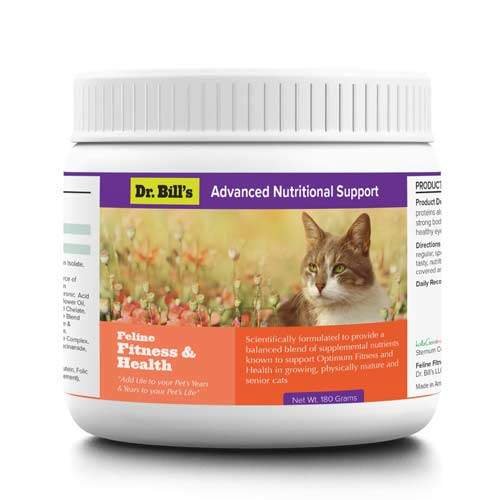 Dr  Bill's Feline Fitness   Health - Biologically Appropriate Multivitamin for Cats - Glucosamine   Chondroitin for Joints  Fish Oil for Skin   Coat  Probiotics  Coenzyme Q10 for Heart  Immune Support