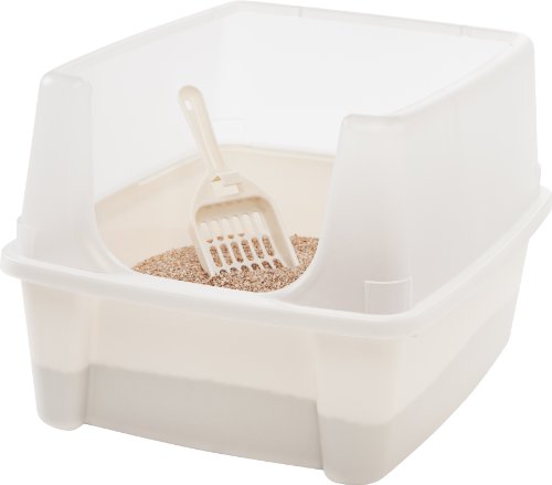 IRIS Open Top Cat Litter Box Kit with Shield and Scoop  White