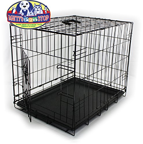 Matty's Pet Stop Folding Metal Dog Crate Cage (24  x 18  x 21 ) Single Door with Handle