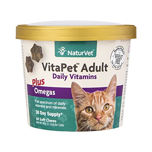 NaturVet VitaPet Adult Daily Vitamins Plus Omegas for Cats  60 ct Soft Chews   Made in USA