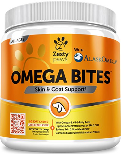 Omega 3 Alaskan Fish Oil Chew Treats for Dogs - With AlaskOmega for EPA   DHA Fatty Acids - For Shiny Coats   Itch Free Skin - Natural Hip   Joint Support   Promotes Heart   Brain Health - 90 Count