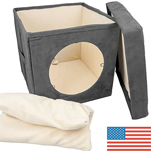Original ZIGGY DEN Cat Hideout - Warm Kitten Bed Cat Hut with Pet Bed  Cat Houses for indoor cats- Connects To Cat Tunnel - Makes Great Cat Hideaway  Cat House Condo  Enclosed
