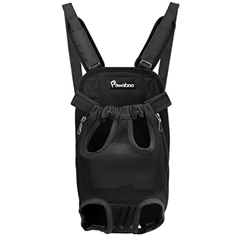 PAWABOO Pet Carrier Backpack  Adjustable Pet Front Cat Dog Carrier Backpack Travel Bag  Legs Out  Easy-Fit for Traveling Hiking Camping  Medium Size  BLACK