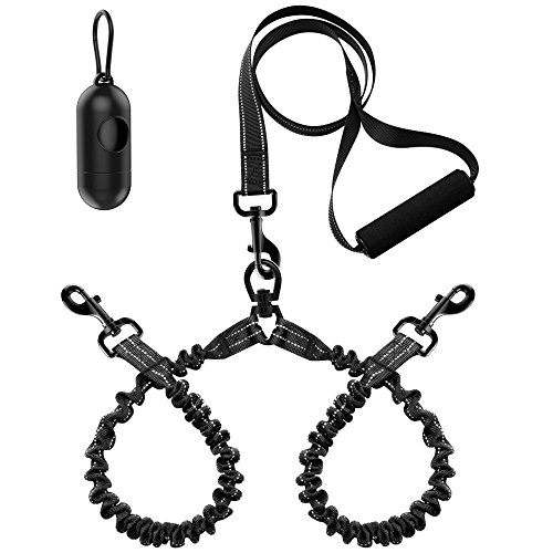 Peteast Dual Dog Leash  Double Dog Leash No Tangle w Soft Handle  Heavy Duty Dog Leash for Two Dog Large Medium Small (B-Reflective)