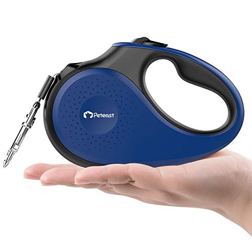 Peteast Retractable Dog Leash Small Breed  Patented Dog Leash for Small Dog  Leash Up to 26lbs  10ft  Portable Design with One Button Brake Lock  Comfortable Hand Grip，Blue