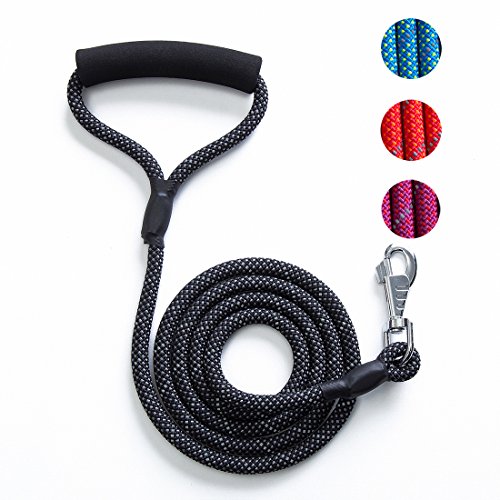 Potalay Strong Dog Leash Nylon Rope Dog Lead with Comfortable Padded Handle -4FT 6FT Reflective Leash for Night Safety for Small Medium Large Dogs 6FT Black