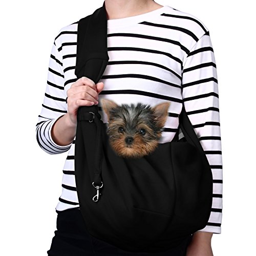 TOMKAS Small Dog Cat Carrier Sling Hands Free Pet Puppy Outdoor Travel Bag Tote Reversible (Black)