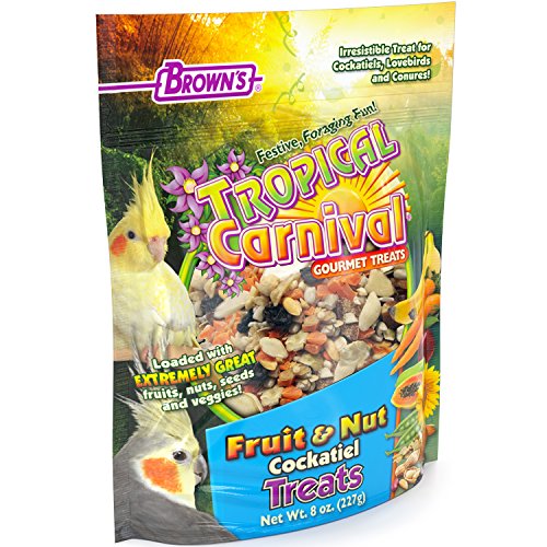 Tropical Carnival F M  Brown's Fruit   Nut Cockatiel  Conure and Lovebird Treat with Natural Fruits  Nuts  Seeds and Veggies  8-oz Bag - Treat Bits Designed for Small Hookbills