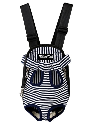 Whizzotech Pet Carrier Backpack  Adjustable Pet Front Cat Dog Carrier Backpack Travel Bag  Legs Out  Easy-Fit for Traveling Hiking Camping PB03 (S  Stripe)