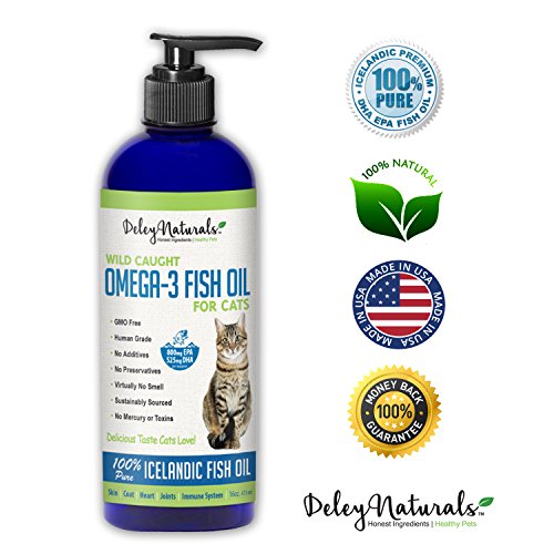 Wild Caught GMO Free Omega 3 Fish Oil for Cats - Reduces Shedding  Supports Skin  Coat  Joints  Heart  Brain  Immune System  Highest EPA   DHA Potency  Only Ingredient is Fish  16 oz Pump Bottle