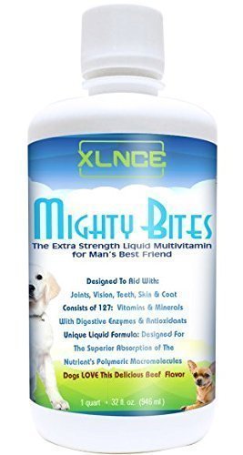 XLNCE MightyBites Dog Vitamins  Complete Liquid Multivitamin with Digestive Enzymes  Glucosamine   MSM Promotes Superior Absorption for Healthy Joints  Teeth  Coat  Skin  32 oz (Up to 4 Month Supply)