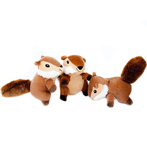 ZippyPaws Woodland Friends Burrow  Interactive Squeaky Hide and Seek Plush Dog Toy - Chipmunk Miniz  3 Pack