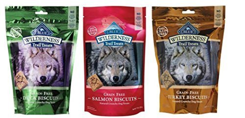 Blue Buffalo Wilderness Trail Treats GrainFree Dog Biscuits 3 Flavor Variety Bundle  (1) Blue Wilderness Trail Treats Duck  (1) Blue Wilderness Trail Treats Turkey and (1) Blue Wilderness Trail Treat