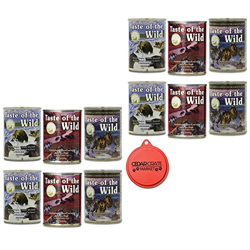 Taste of the Wild Canned Dog Food Variety Bundle - 12 Pack (3 Flavors  13 2 oz Cans) with Can Topper